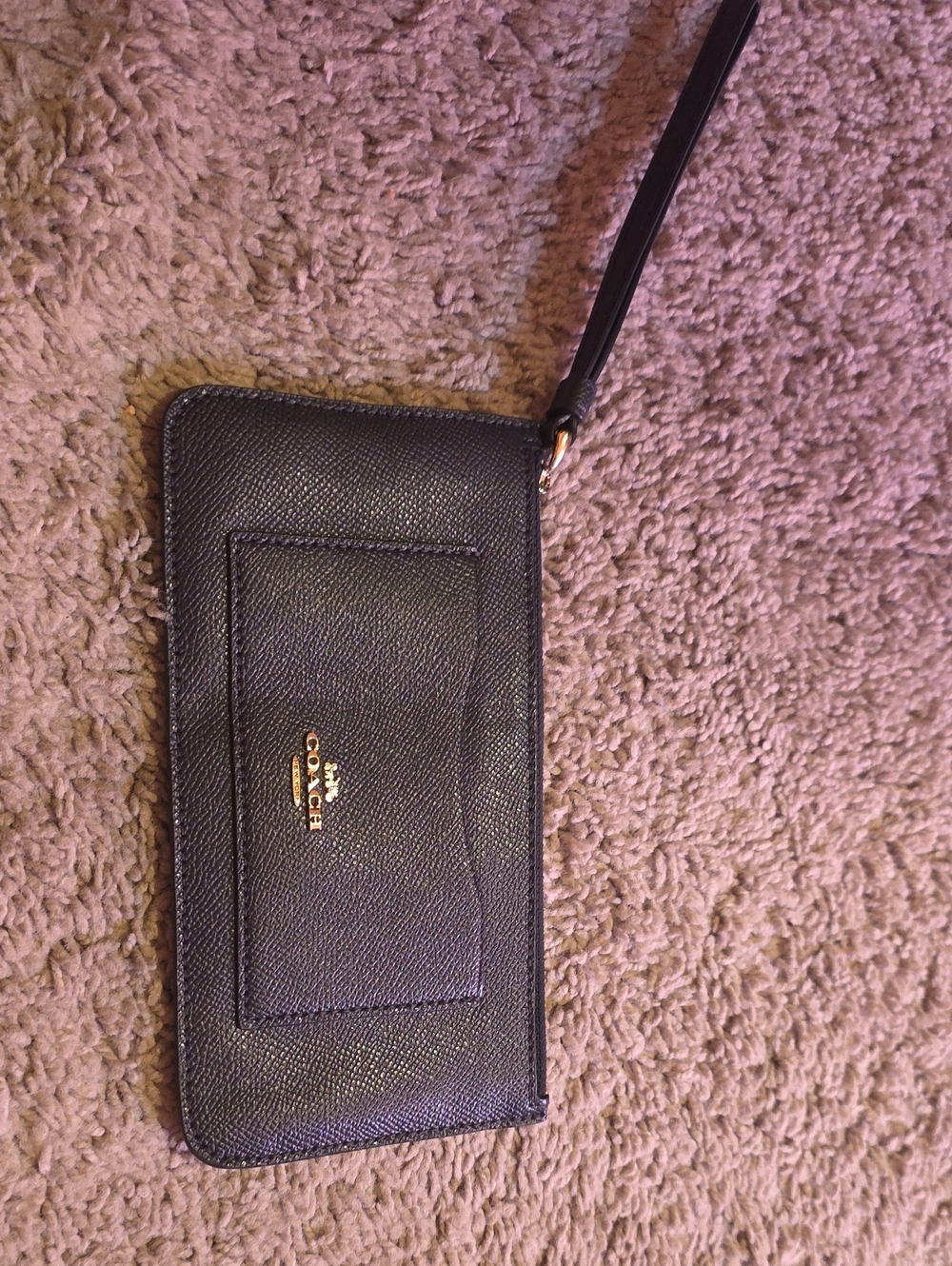 Coach Black Leather Wristlet with Gold Tone Logo